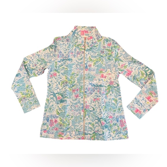 Lilly Pulitzer Tops - Lilly Pulitzer Popover Jacket Medium M Florida Beach Scenes Full Zip French